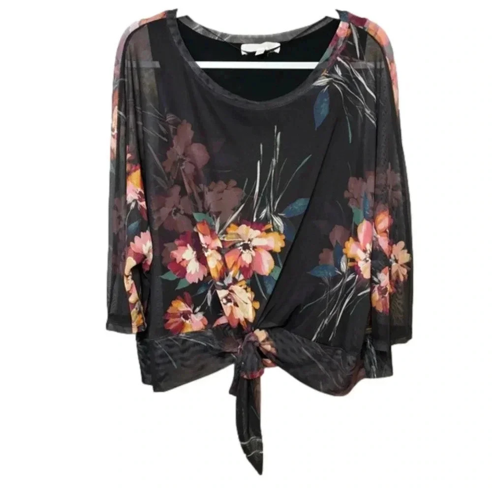 Adyson Parker Floral Long Sleeve Front Tie Top
